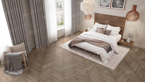 Кварцвиниловая плитка (Елочка) Alpine Floor Легкий паркет (Light Parquet) ECO 13-7 Дуб Насыщенный